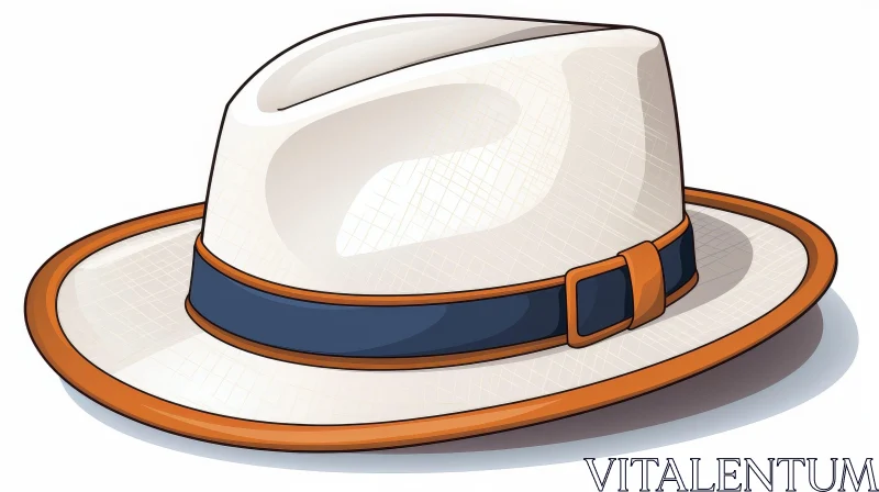 AI ART White Straw Hat with Blue Ribbon - Fashion Vector Illustration