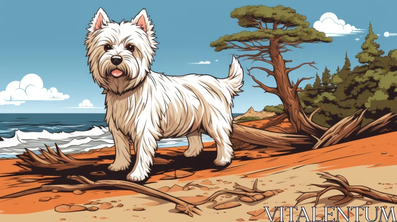 Adorable West Highland White Terrier on Beach AI Image