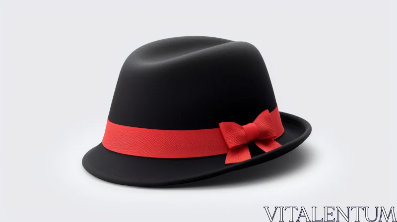 Black Fedora Hat with Red Ribbon - Stylish Fashion Accessory AI Image