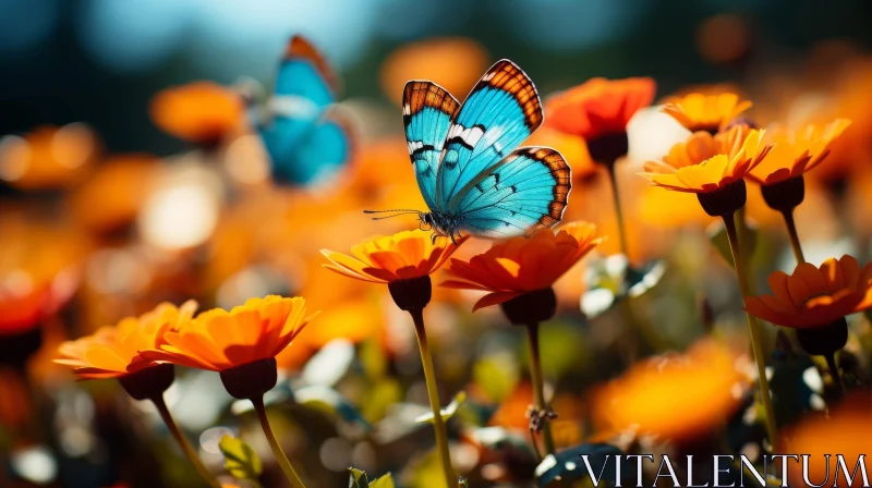 AI ART Blue and Orange Butterfly on Flower - Close-up Nature Image