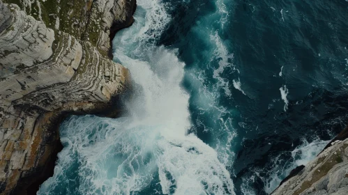 Dramatic Aerial View of Rugged Coastline with Crashing Waves