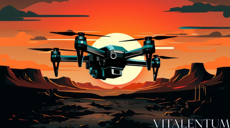 Drone Flying in Canyon at Sunset - Digital Painting AI Image
