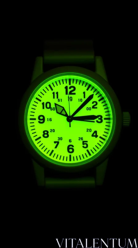 AI ART Green Backlit Wristwatch Close-up