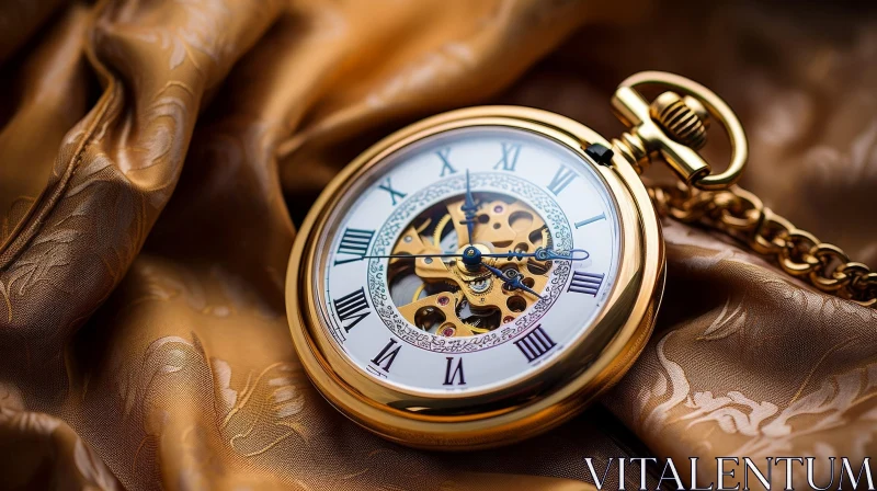 Luxurious Vintage Gold Pocket Watch with Roman Numerals AI Image