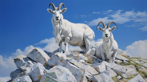 Mountain Goats Painting on Rocky Mountaintop