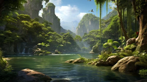 Serene Jungle River Landscape: Natural Beauty Scene