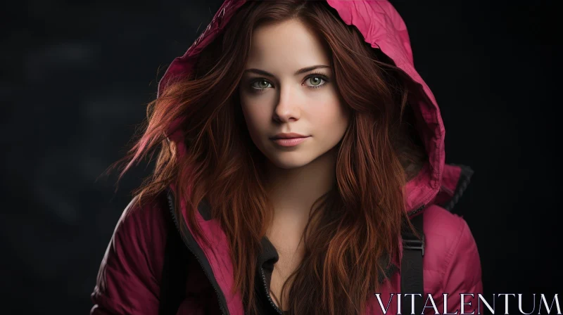 AI ART Serious Young Woman in Red Jacket Portrait