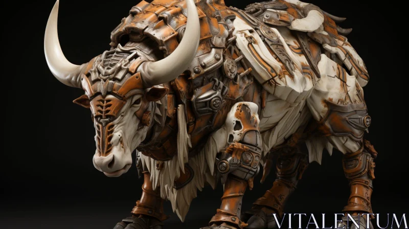 Steampunk Bull 3D Rendering | Metal Armor Design AI Image