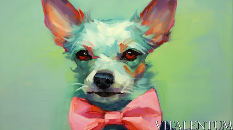 White Chihuahua Dog with Red Eyes and Pink Bow Tie in Artistic Style AI Image