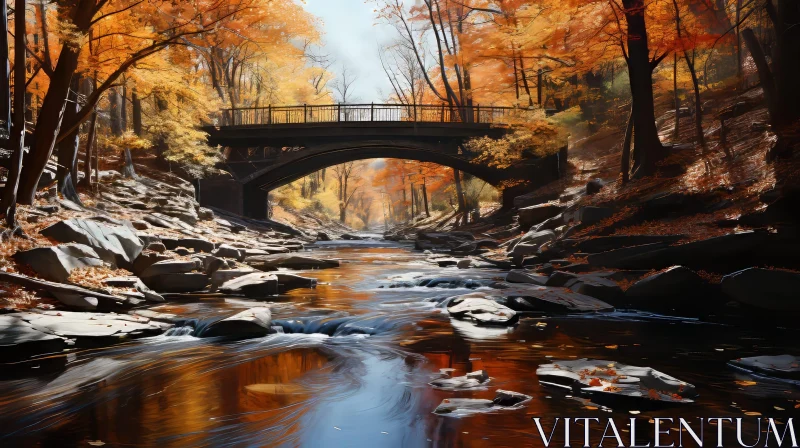 AI ART Autumn Bridge Over River: Serene Nature Landscape