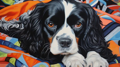 Cocker Spaniel Dog Painting on Colorful Blanket