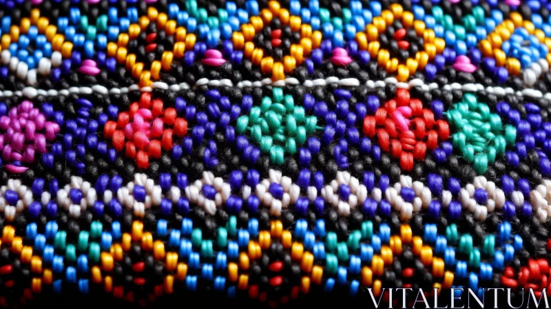 AI ART Colorful Geometric Embroidered Fabric Close-Up