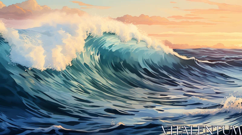 Crashing Wave Digital Painting - Nature Seascape Art AI Image