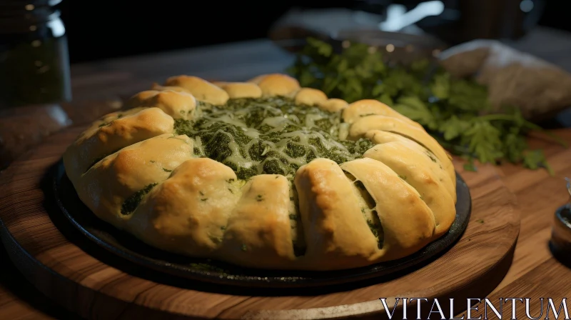Delicious Spinach and Cheese Pastry on Wooden Cutting Board AI Image