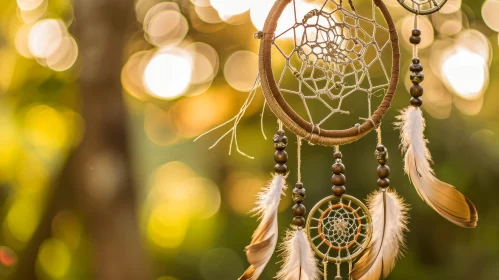 Dreamcatcher Hanging in Forest with Sunlight