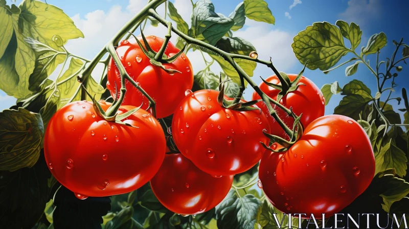 Juicy Ripe Tomatoes on Branch - Nature Close-up AI Image