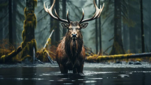 Majestic Elk Portrait in River Forest