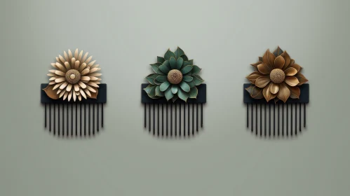 Metal Hair Combs with Decorative Flowers