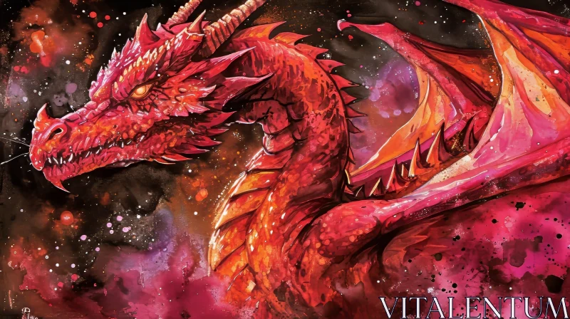 AI ART Red Dragon Watercolor Painting - Fantasy Art