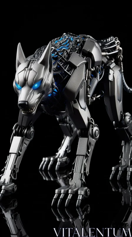 AI ART Robotic Dog 3D Rendering - Metal with Blue Glowing Eyes