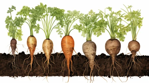 Row of Root Vegetables in Natural Setting
