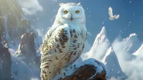 Snowy Owl in Winter Forest Painting