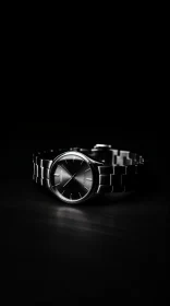 Stylish Metal Wristwatch on Black Background