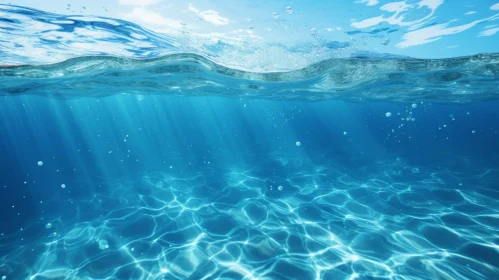 Underwater Blue Water Scene with Rippled Surface