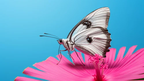 White Butterfly on Pink Hibiscus Flower