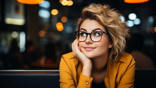 Young Woman Portrait in Restaurant with Bokeh Background