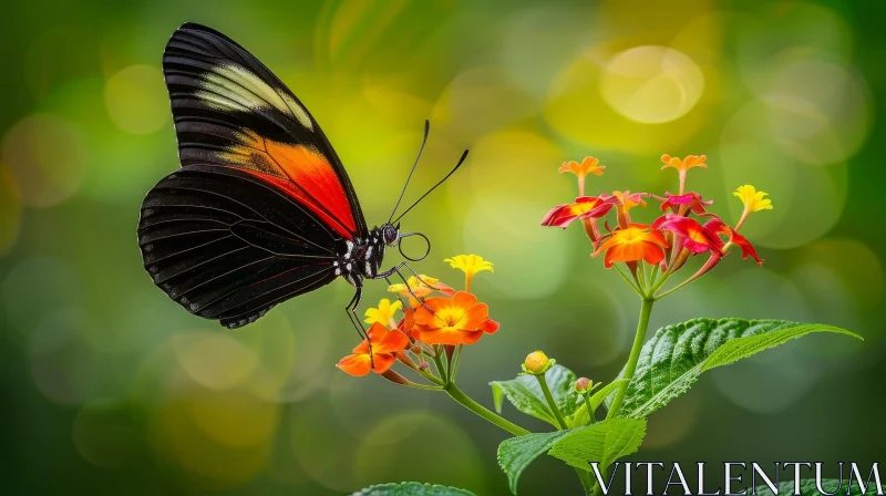 AI ART Black and Orange Butterfly on Lantana Camara Flower