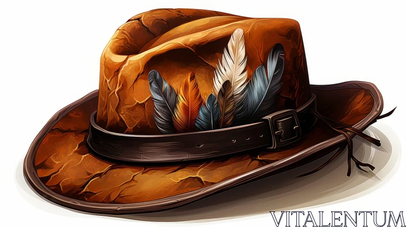 Brown Leather Cowboy Hat with Feathers AI Image