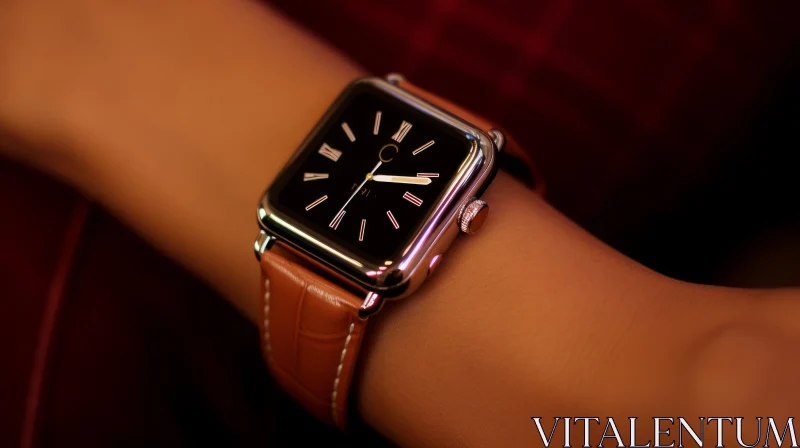 Brown Leather Strap Watch on Young Woman's Arm AI Image
