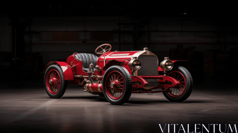 Captivating Artwork of an Old Red Race Car in a Dark Room AI Image