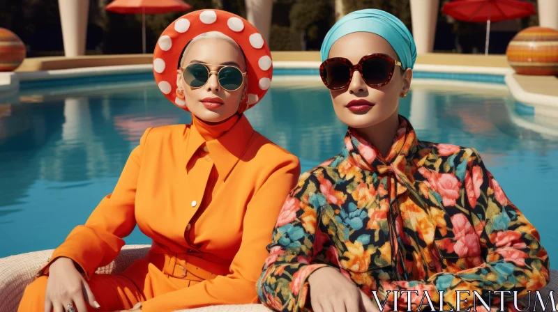 Chic Women by the Pool AI Image