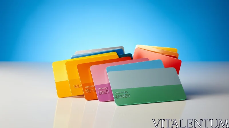 Colorful Plastic Cards 3D Render on Reflective Surface AI Image