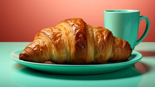 Delicious Flaky Croissant on Green Plate
