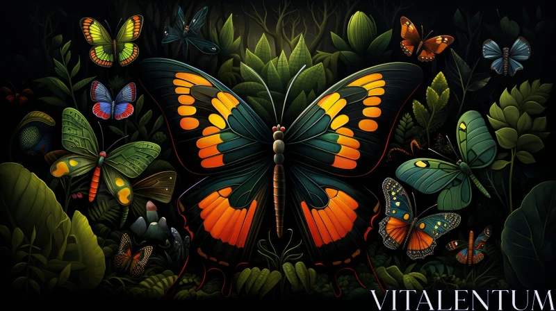 Enchanting Butterfly Illustration in Lush Forest AI Image