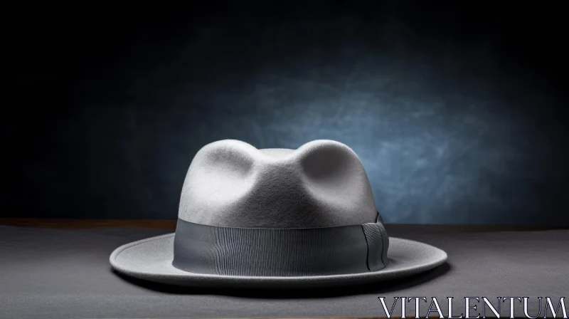 Gray Fedora Hat on Table - Stylish Fashion Accessory AI Image