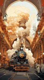 Historical Train Station Painting
