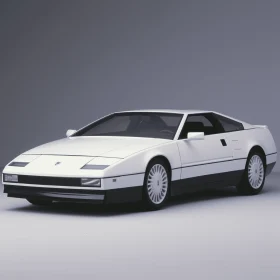 Sleek White Sports Car on Grey Background | 1980s Style
