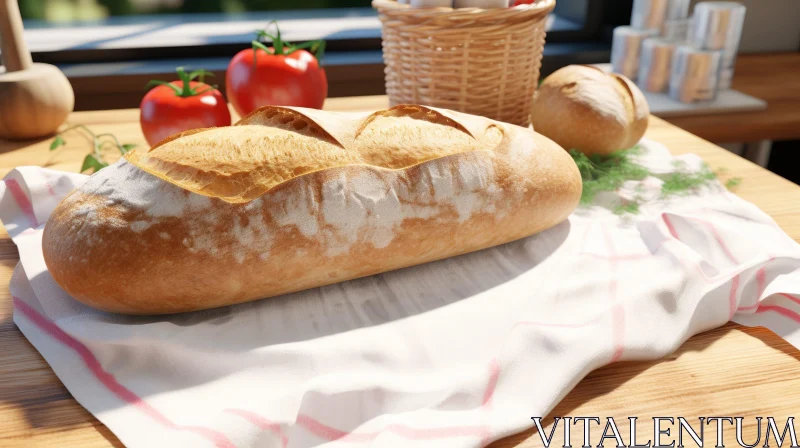 Warm Kitchen Scene with Bread and Tomatoes AI Image