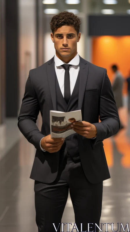 Young Man in Modern Office Building AI Image