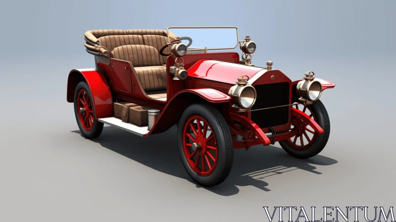 Antique Red Car Illustration | Realistic and Hyper-Detailed Artwork AI Image