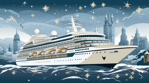 Cruise Ship at Sea Illustration - Retro Cartoon Style