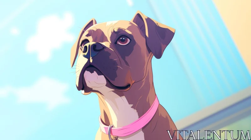 AI ART Curious Boxer Dog - Brown with Pink Collar