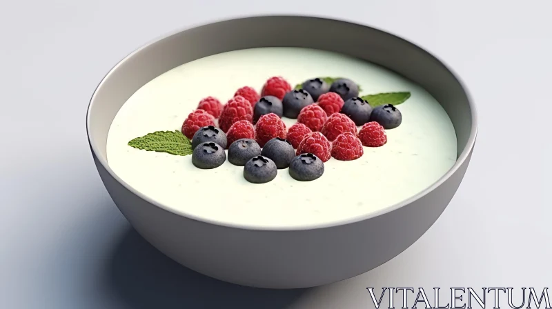 Delicious Yogurt with Fresh Berries in Ceramic Bowl AI Image