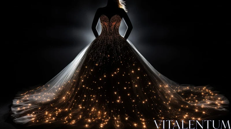 Elegant Evening Dress with Starry Night Sky Lights AI Image