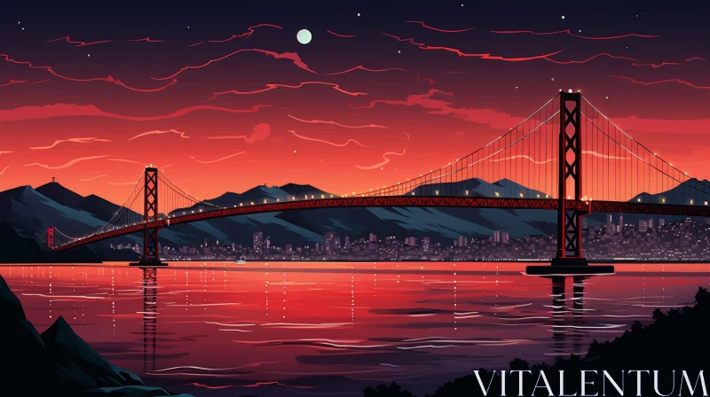 Golden Gate Bridge Digital Painting - Cityscape Artwork AI Image