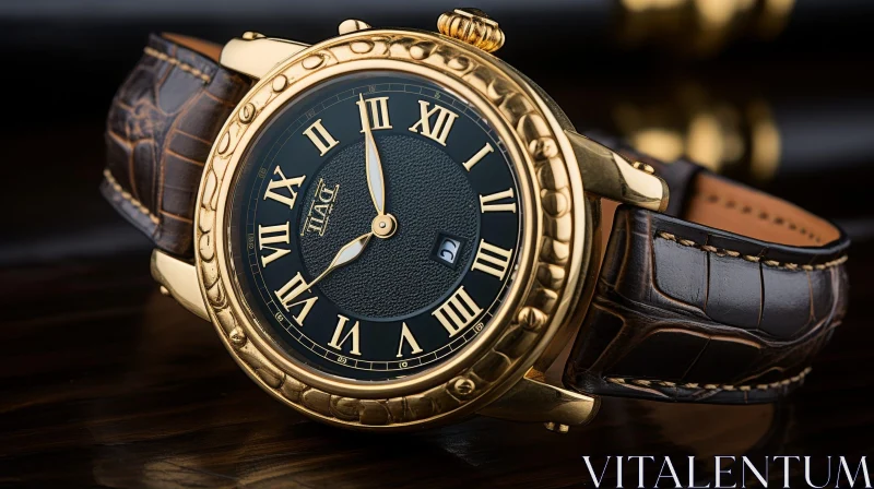 Luxury Wristwatch with Roman Numerals and Date Window AI Image